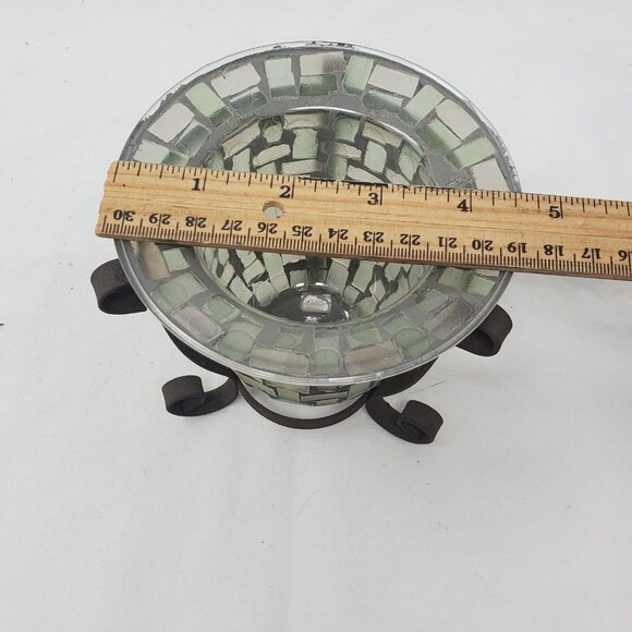MOSAIC GLASS VOTIVE TEA LIGHT CANDLE HOLDER WITH BROWN METAL STAND - Picture 11 of 11